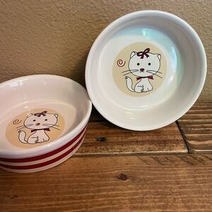 CUTE Cat Food Bowls Target Corporation Striped Vintage Side set of 2!